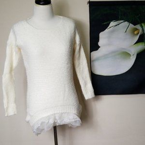 Boutique Scoop Neck Lace Hem Sweater